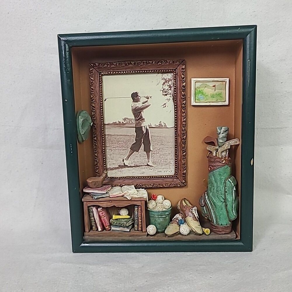 Golf Theme Shadow Box Picture Frame 3.5 x 5 Photo Golfing Sport FATHER'S DAY!